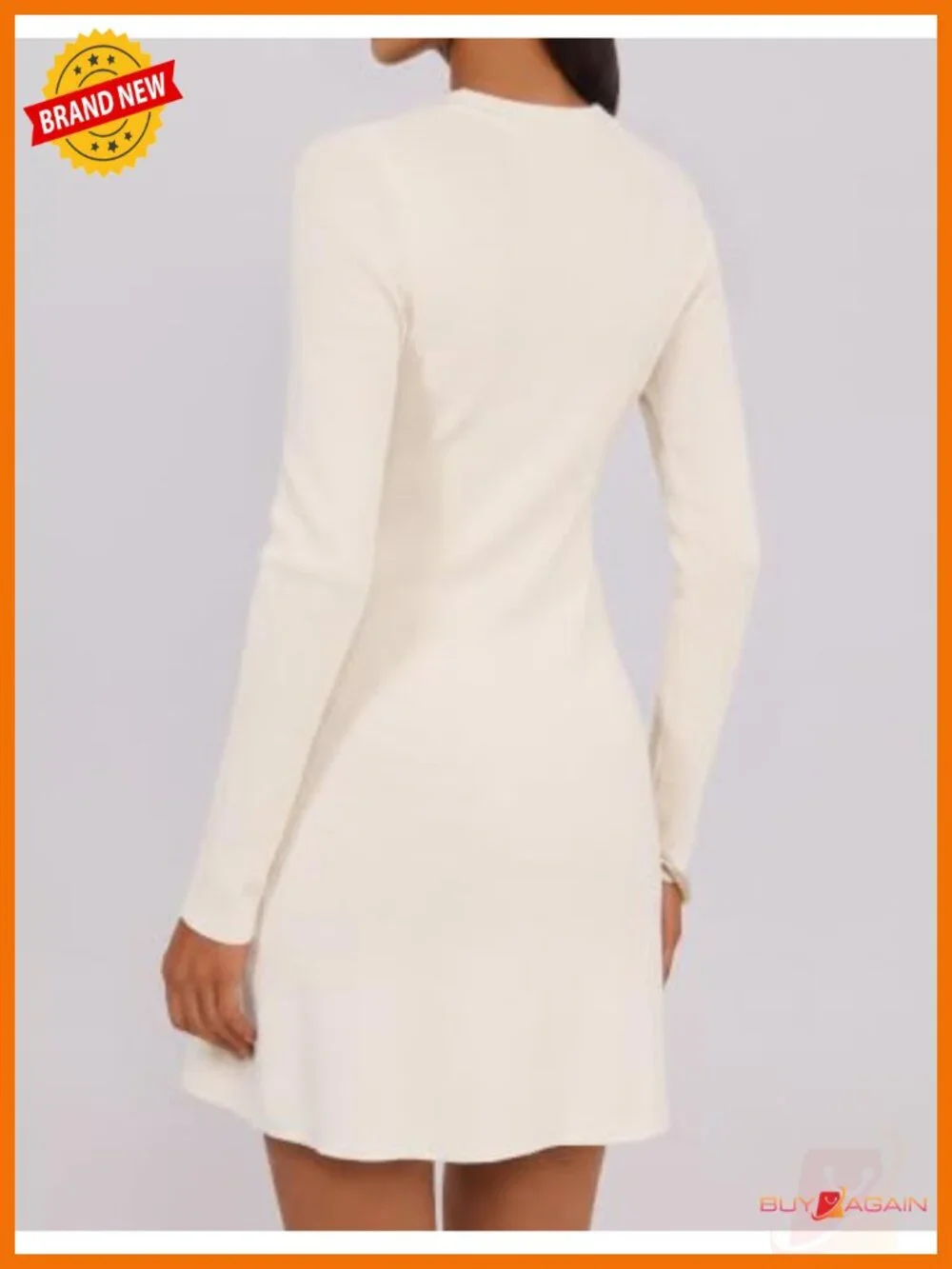 ZESICA Long Sleeve Mini Sweater Dress Crew Neck Button Front Work Office